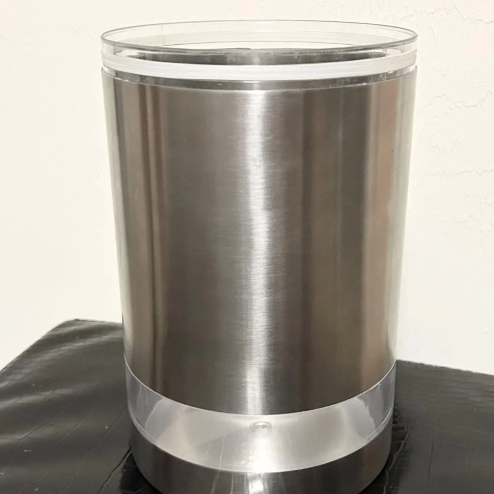 Crate & Barrel Brushed Steel Acrylic Window Food Storage Kitchen Canister Jar